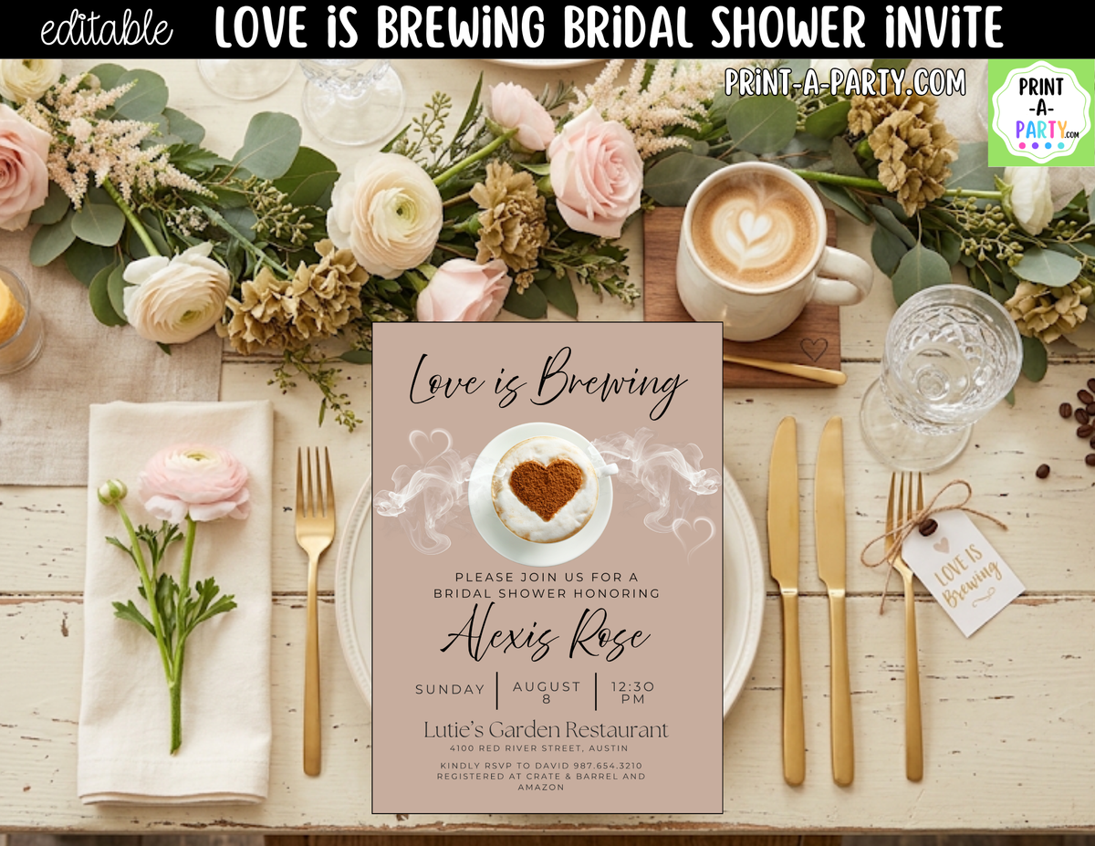 Love is Brewing Coffee Bridal Shower Invitation Canva