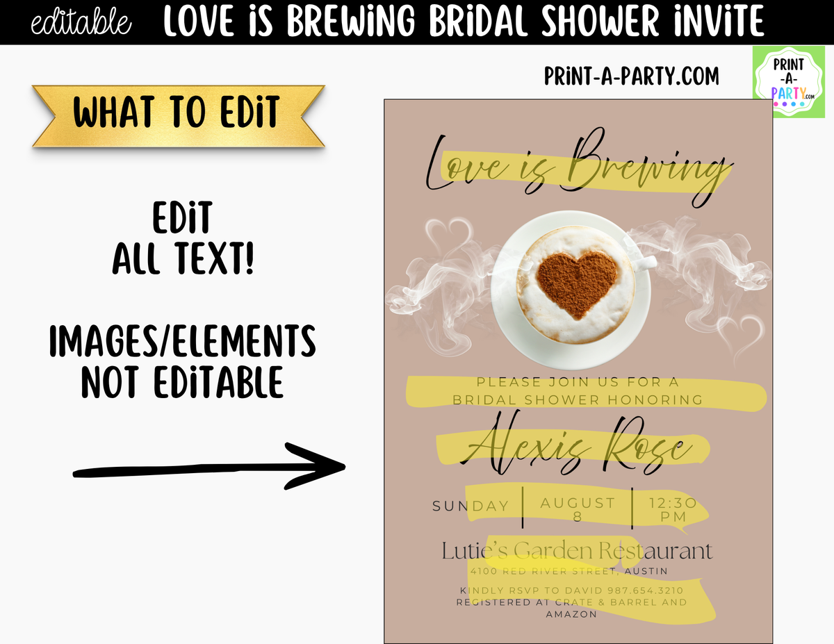 Love is Brewing Coffee Bridal Shower Invitation Canva
