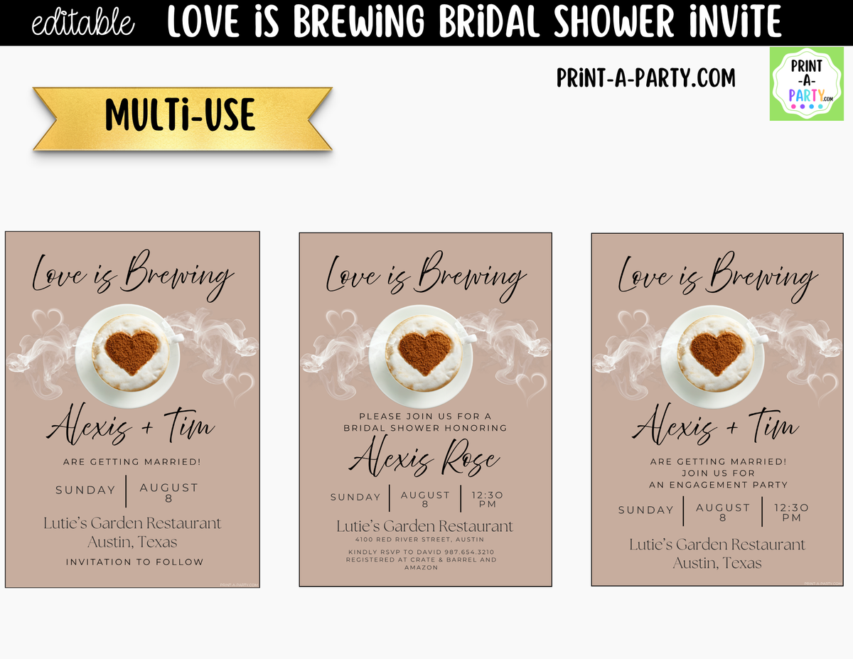 Love is Brewing Coffee Bridal Shower Invitation Canva