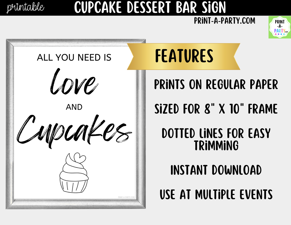Cupcake Dessert Bar Sign Printable – Wedding & Bridal Shower