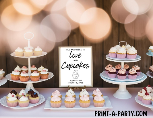 Editable Wedding Sign: CUPCAKE SIGN - All You Need is Love and Cupcakes - Dessert Table Sign - Canva Templates for Weddings, Showers, and Dessert Tables