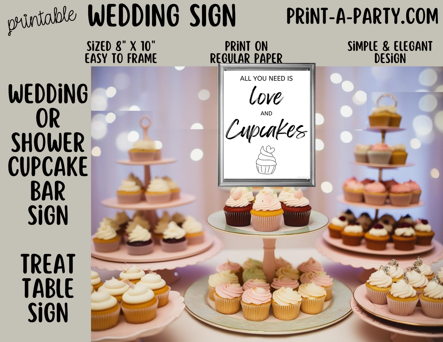 ALL YOU NEED IS LOVE AND CUPCAKES - Printable Dessert Bar Sign for Showers, Weddings, Engagement Parties