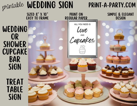ALL YOU NEED IS LOVE AND CUPCAKES - Printable Dessert Bar Sign for Showers, Weddings, Engagement Parties