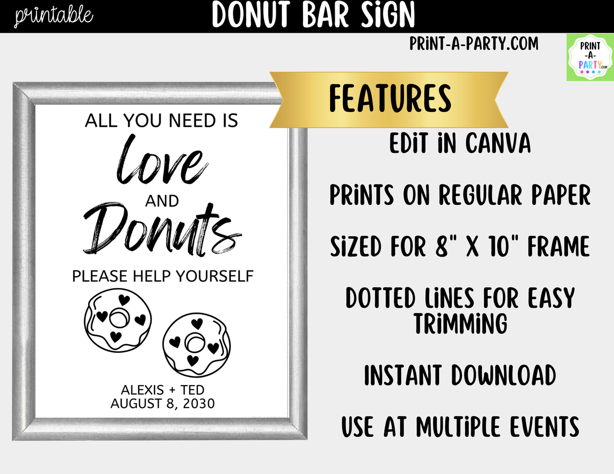 Editable Donut Bar Sign – All You Need Is Love and Donuts | 8x10