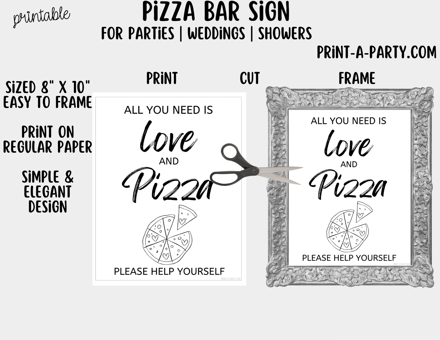 Printable Pizza Bar Sign (8x10) - Wedding Shower Decor, Instant PDF Download