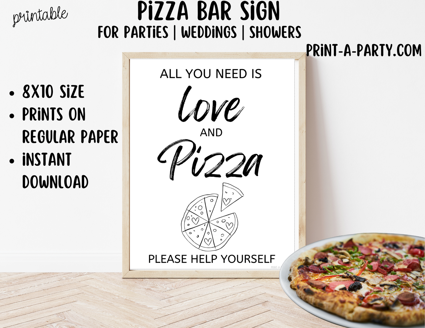 Printable Pizza Bar Sign (8x10) - Wedding Shower Decor, Instant PDF Download