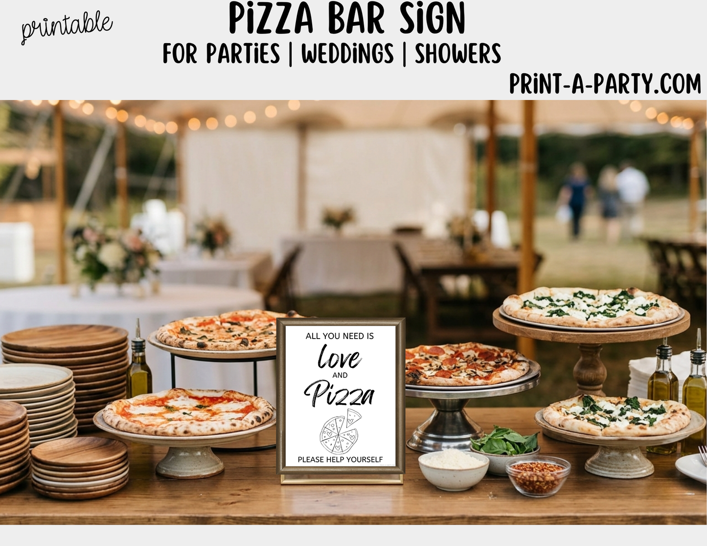 Printable Pizza Bar Sign (8x10) - Wedding Shower Decor, Instant PDF Download