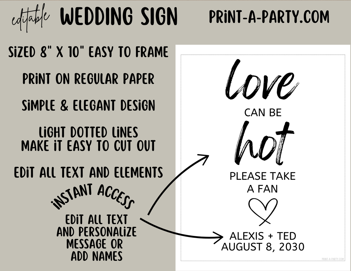 EDITABLE WEDDING EVENT SIGN: LOVE CAN BE HOT - PLEASE TAKE A FAN - Outdoor Wedding Sign | Printable Wedding Sign | Outdoor Ceremony Sign | Summer Wedding Sign