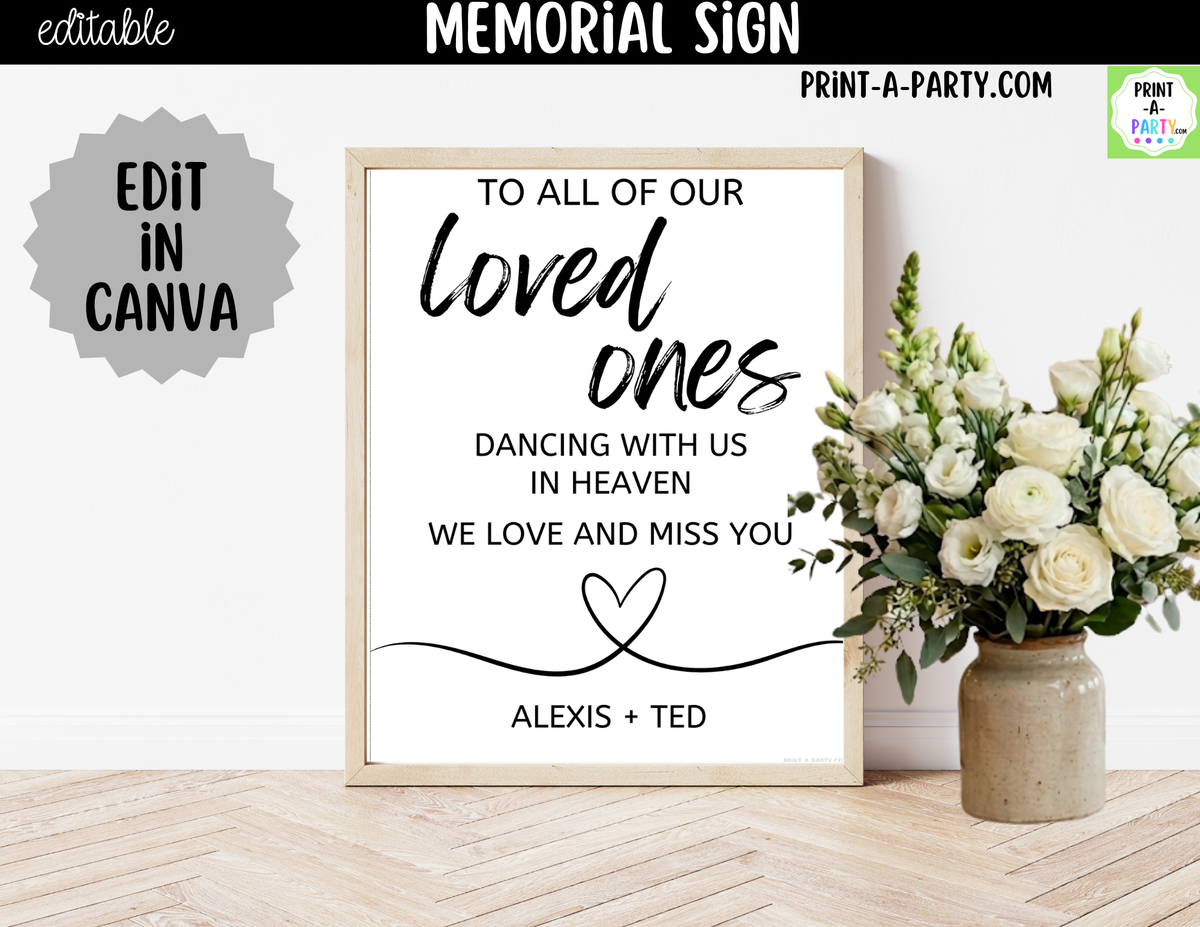 Editable Wedding Memorial Sign – Loved Ones in Heaven | 8x10