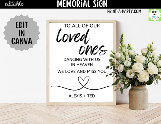 Editable Wedding Memorial Sign – Loved Ones in Heaven | 8x10