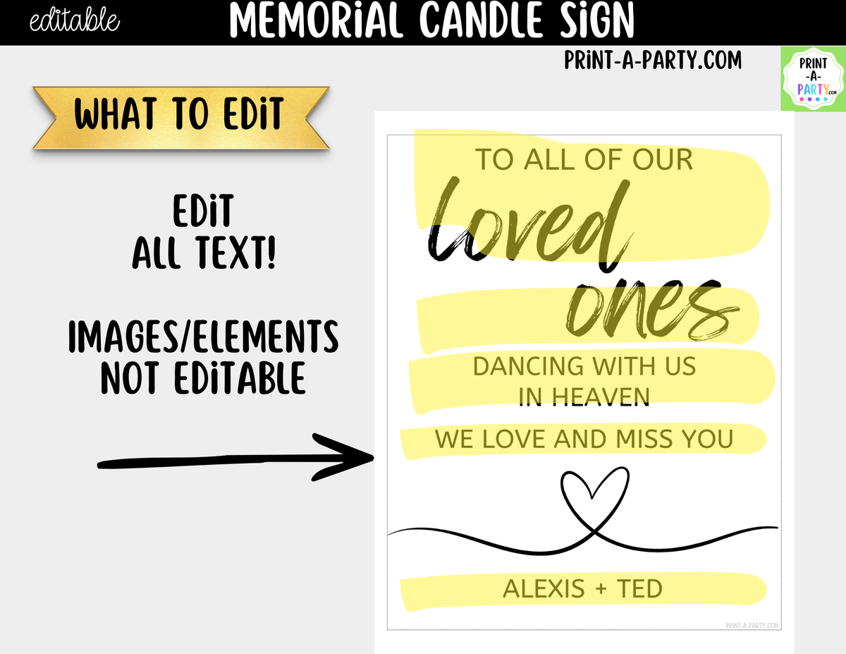 Editable Wedding Memorial Sign – Loved Ones in Heaven | 8x10