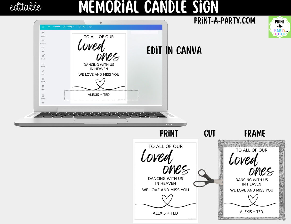 Editable Wedding Memorial Sign – Loved Ones in Heaven | 8x10