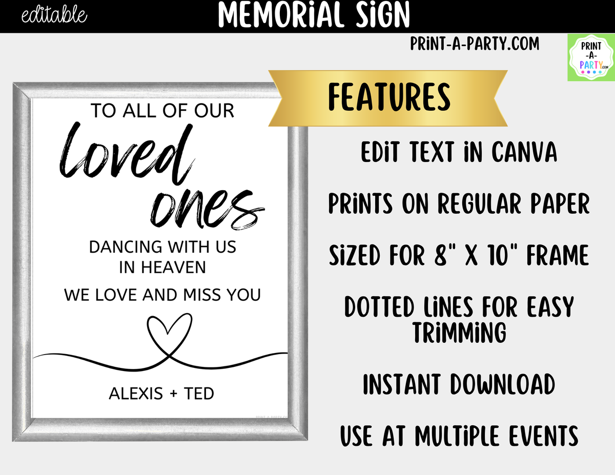 Editable Wedding Memorial Sign – Loved Ones in Heaven | 8x10