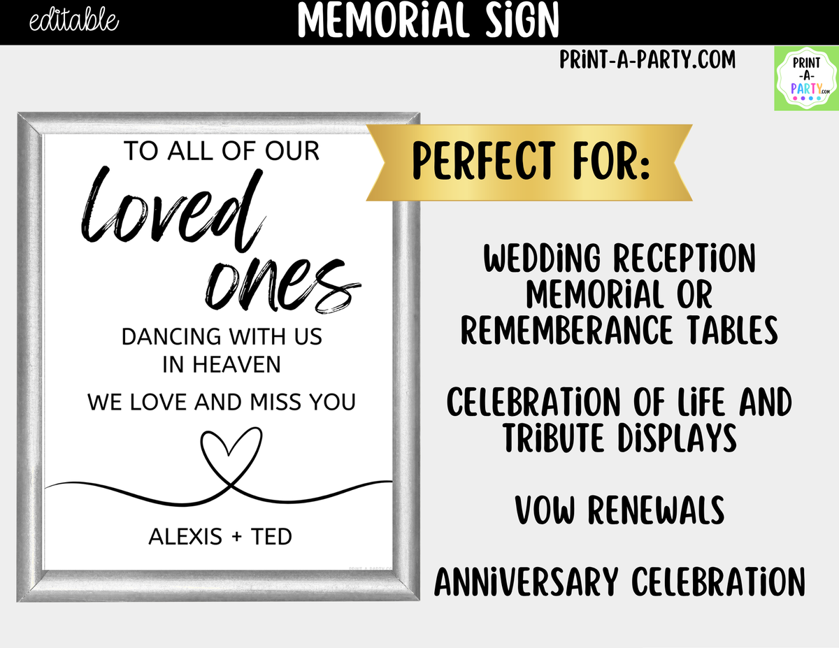Editable Wedding Memorial Sign – Loved Ones in Heaven | 8x10
