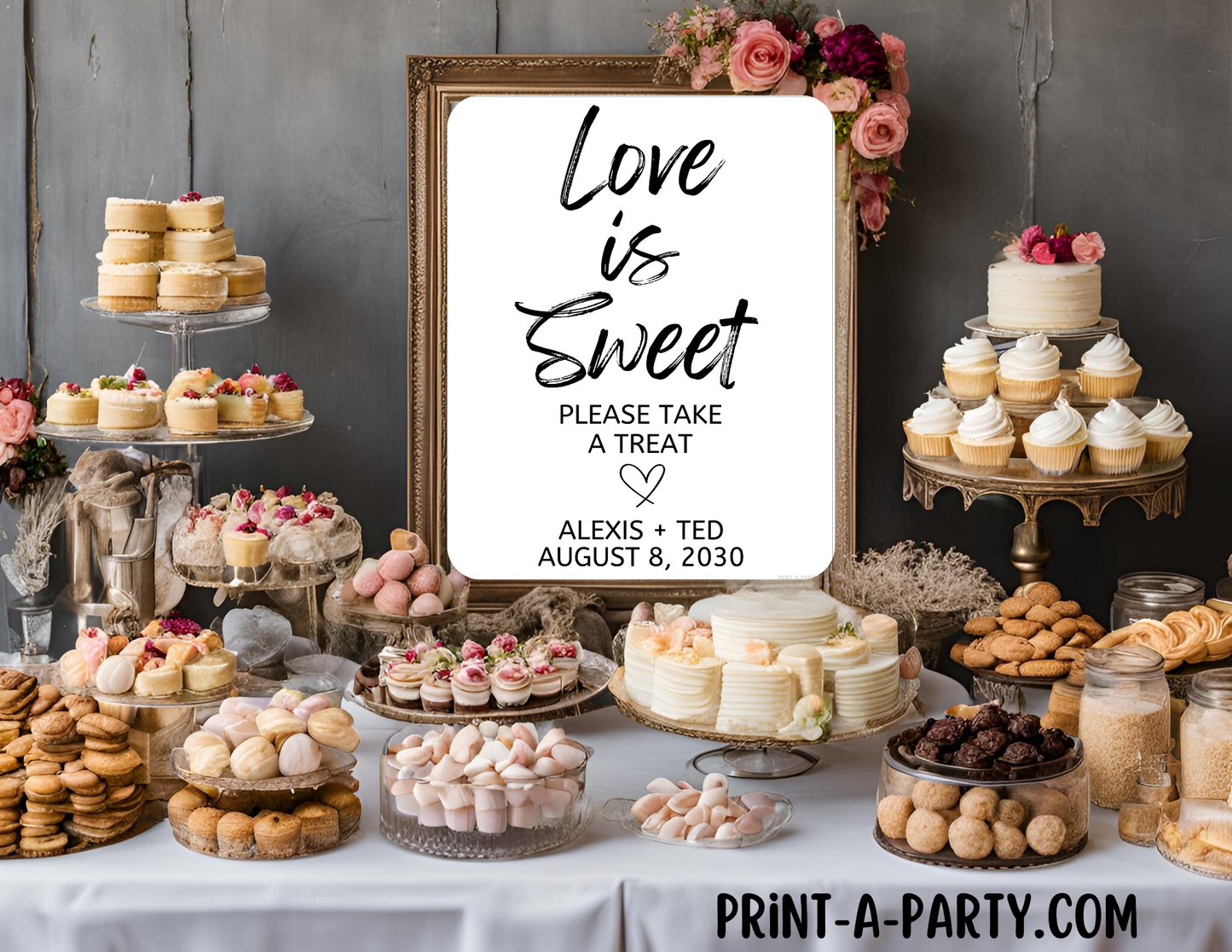 EDITABLE WEDDING EVENT SIGN: LOVE IS SWEET - Dessert Bar Sign | Wedding Sign | Bridal Shower Sign | Treat Table Sign | Dessert Bar Wedding Sign | Love is Sweet - Please take a treat