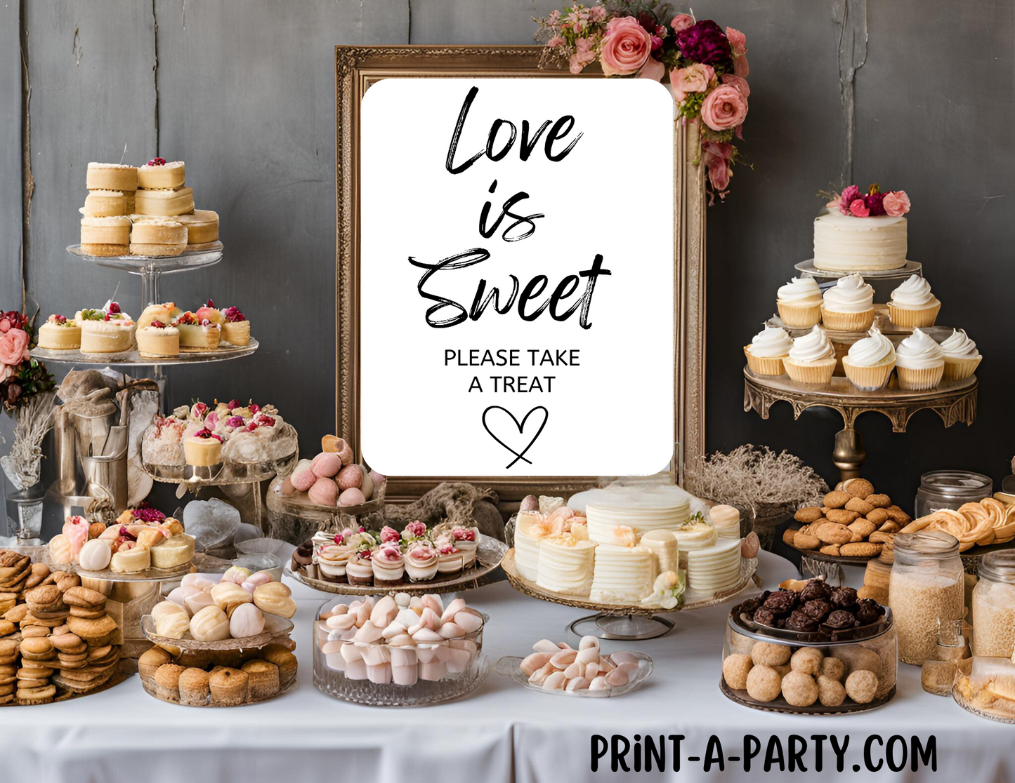 LOVE IS SWEET - Dessert Bar Sign | Printable Wedding Sign | Wedding Sign | Treat Table Sign | Dessert Bar Wedding Sign | Love is Sweet - Please take a treat