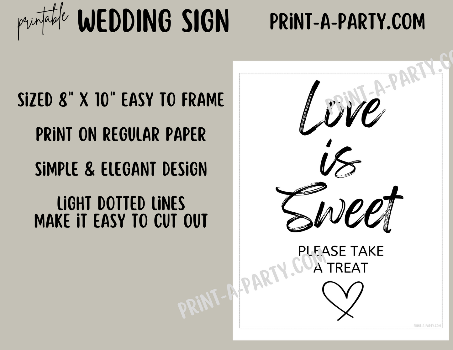 LOVE IS SWEET - Dessert Bar Sign | Printable Wedding Sign | Wedding Sign | Treat Table Sign | Dessert Bar Wedding Sign | Love is Sweet - Please take a treat