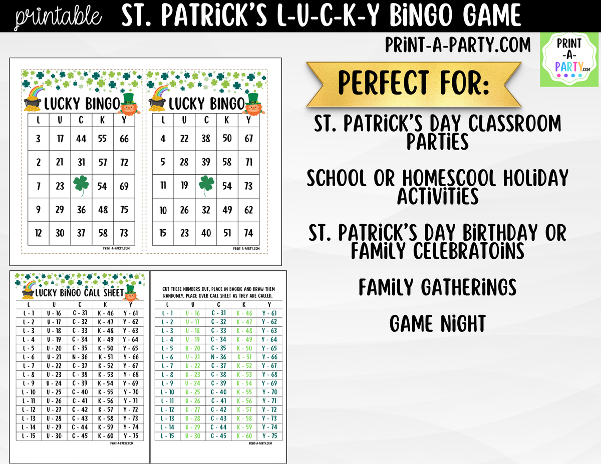 St. Patrick's Day Lucky Bingo Printable | Number Game