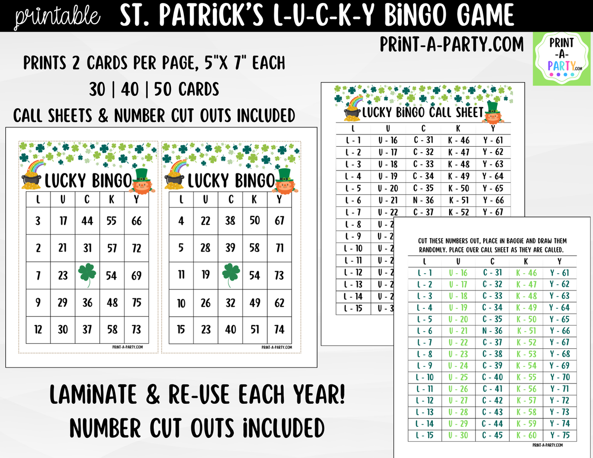 St. Patrick's Day Lucky Bingo Printable | Number Game