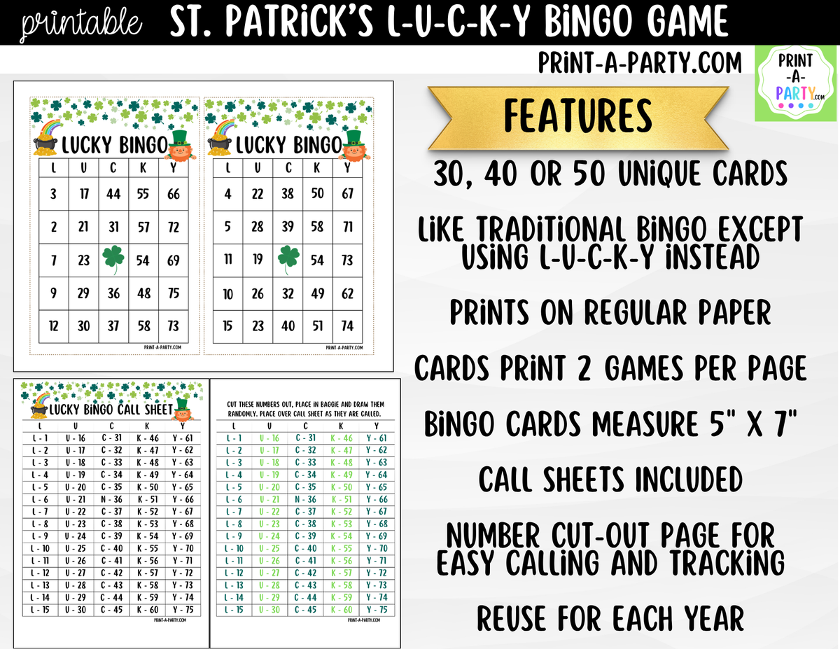 St. Patrick's Day Lucky Bingo Printable | Number Game