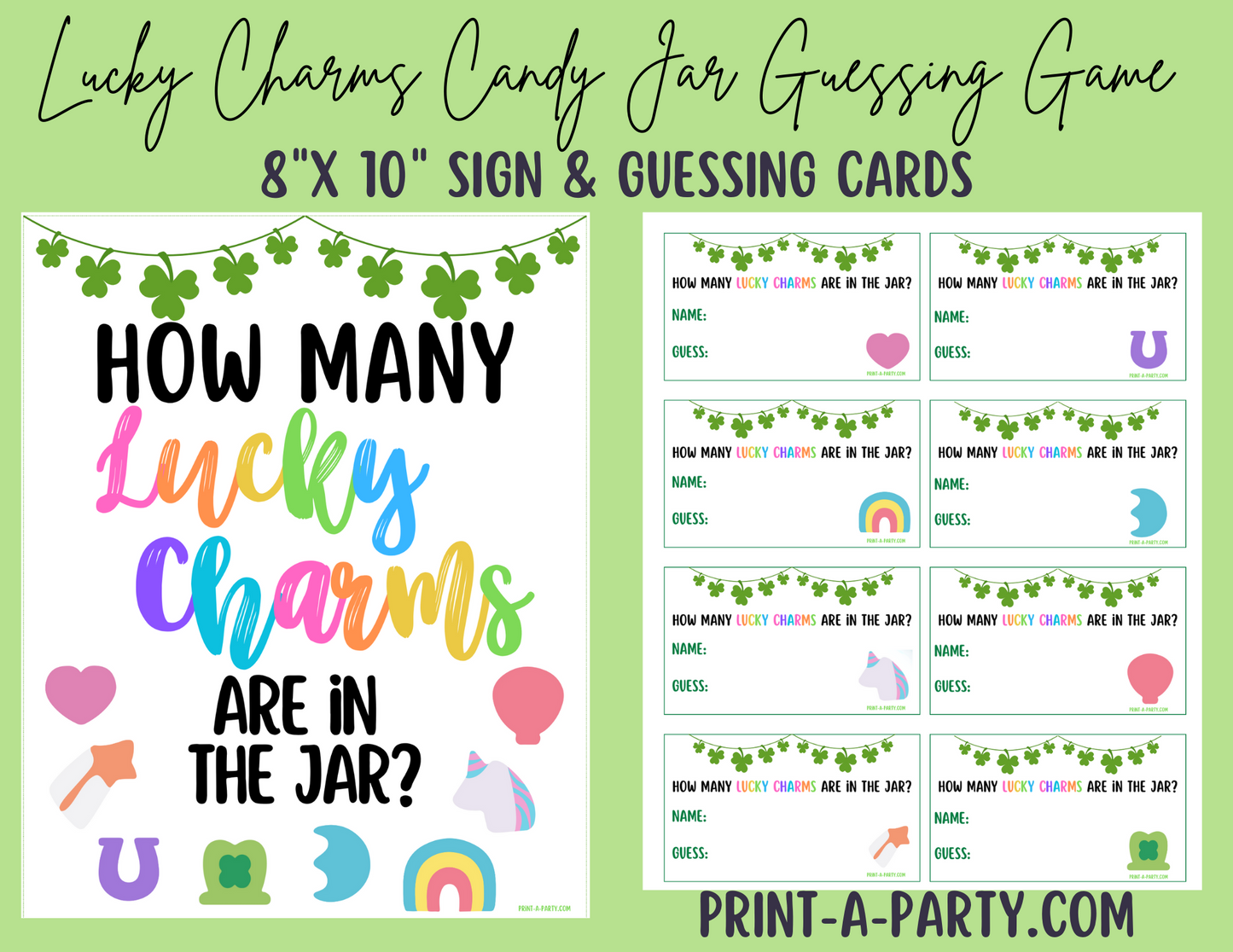 CANDY JAR GUESSING GAME - St. PATRICK'S DAY LUCKY CHARMS | How many Lucky Charms in jar | St. Patrick's Day Party | Printable