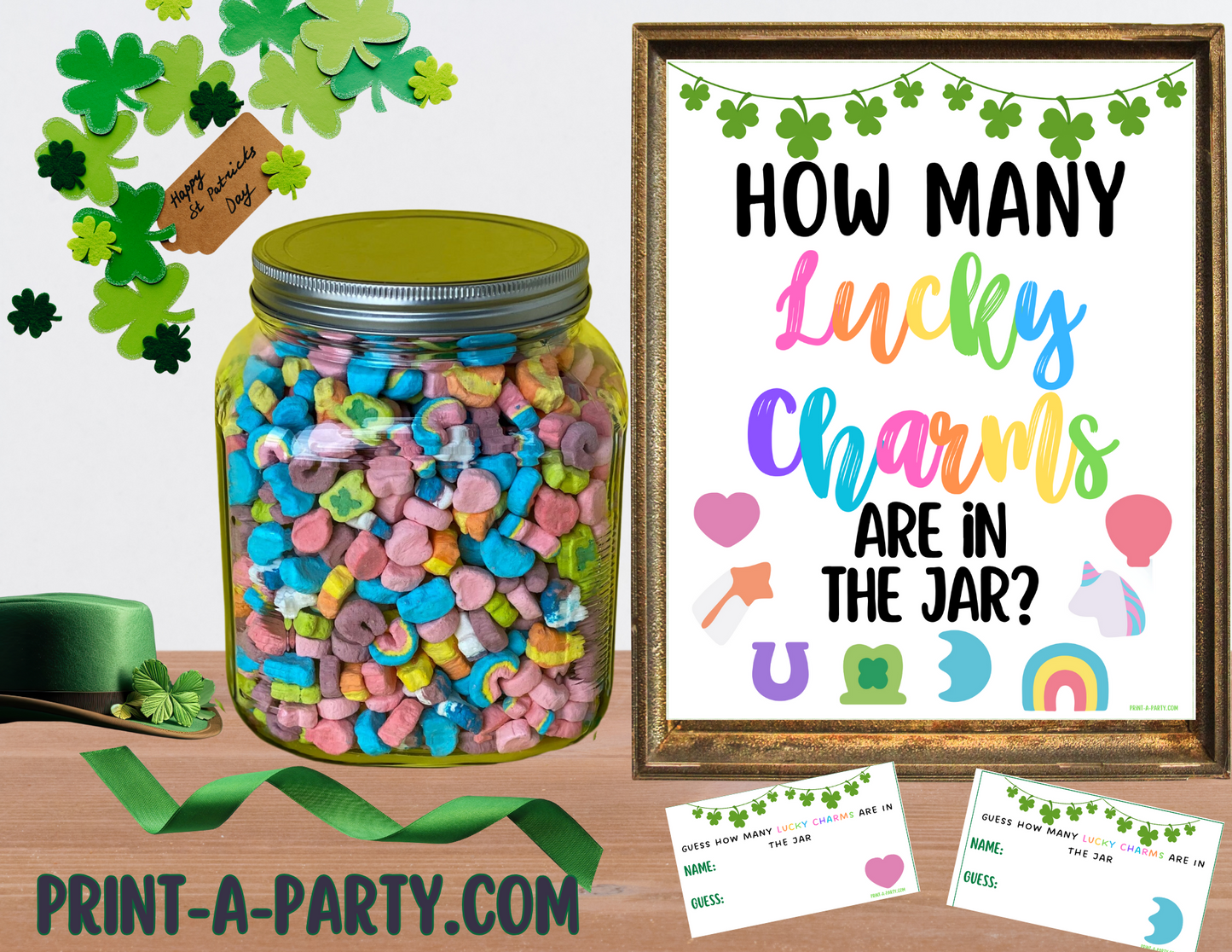 CANDY JAR GUESSING GAME - St. PATRICK'S DAY LUCKY CHARMS | How many Lucky Charms in jar | St. Patrick's Day Party | Printable