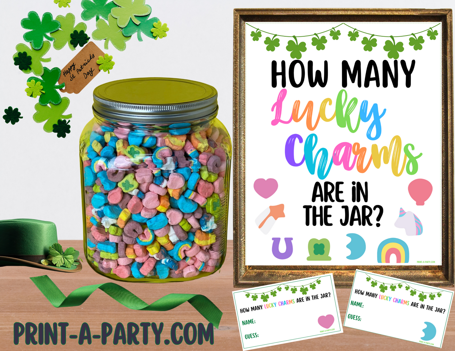 CANDY JAR GUESSING GAME - St. PATRICK'S DAY LUCKY CHARMS | How many Lucky Charms in jar | St. Patrick's Day Party | Printable