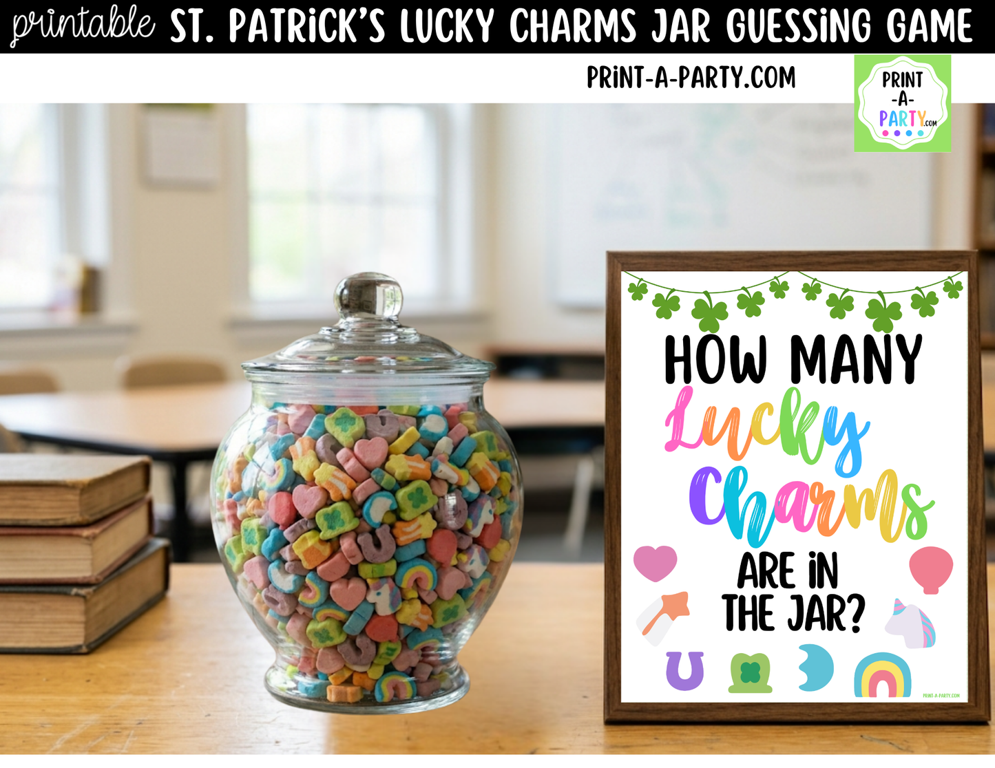 St. Patrick's Day Lucky Charms Jar Game Printable Sign (8x10) and Guessing Cards for Holiday Parties and Decor