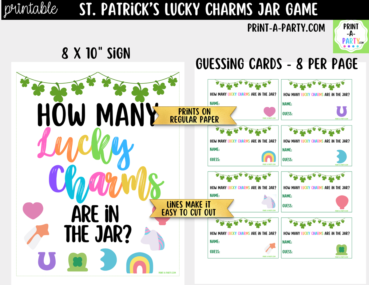 St. Patrick's Day Lucky Charms Jar Guessing Game Printable