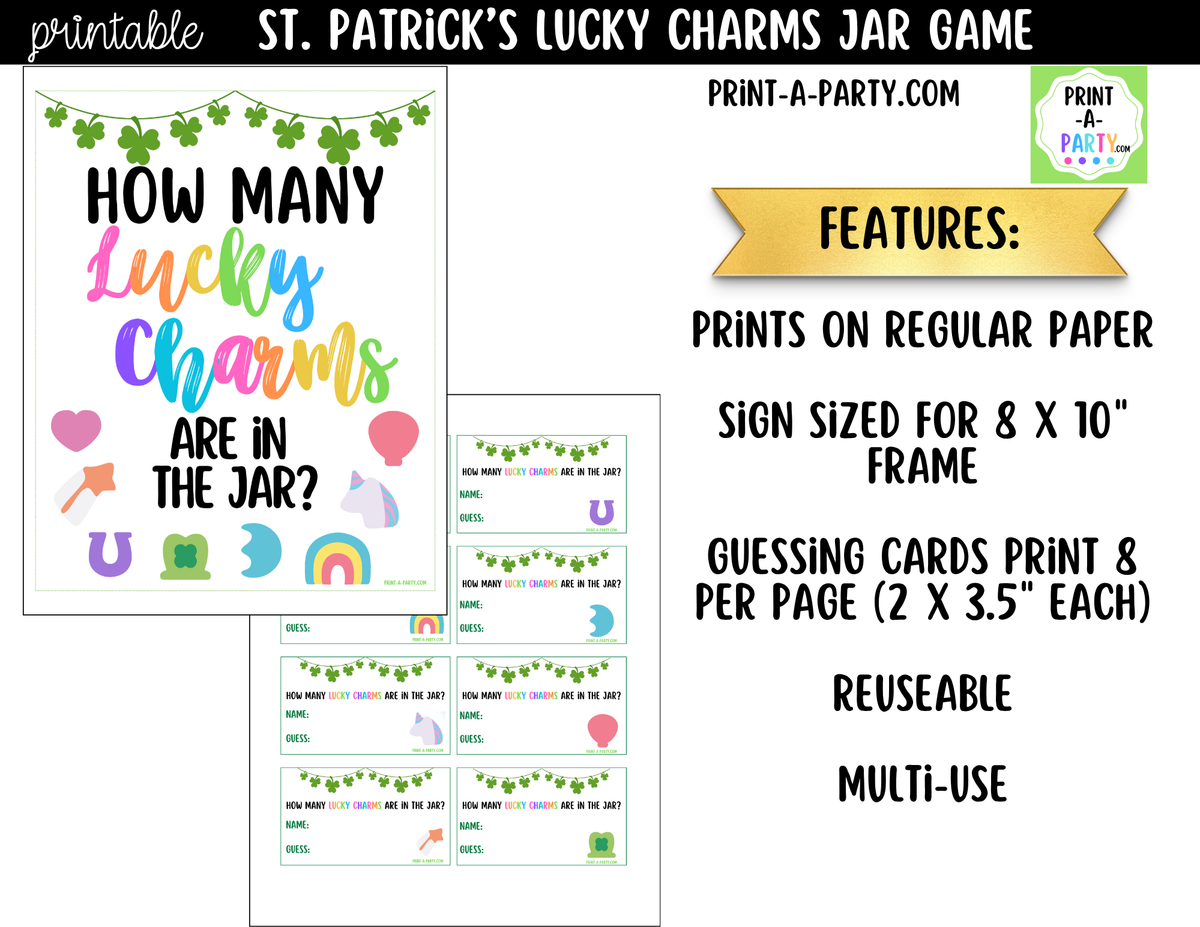 St. Patrick's Day Lucky Charms Jar Guessing Game Printable