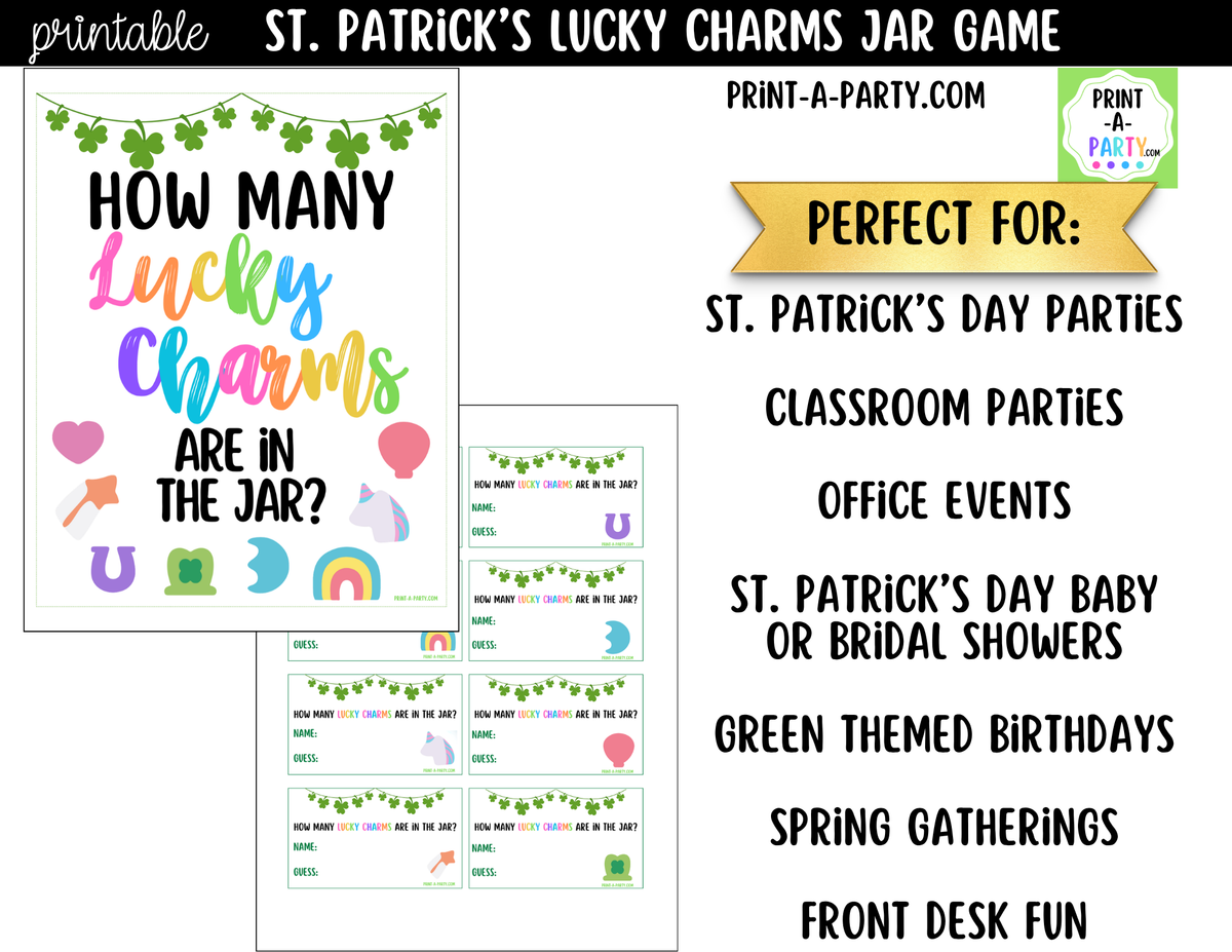 St. Patrick's Day Lucky Charms Jar Guessing Game Printable
