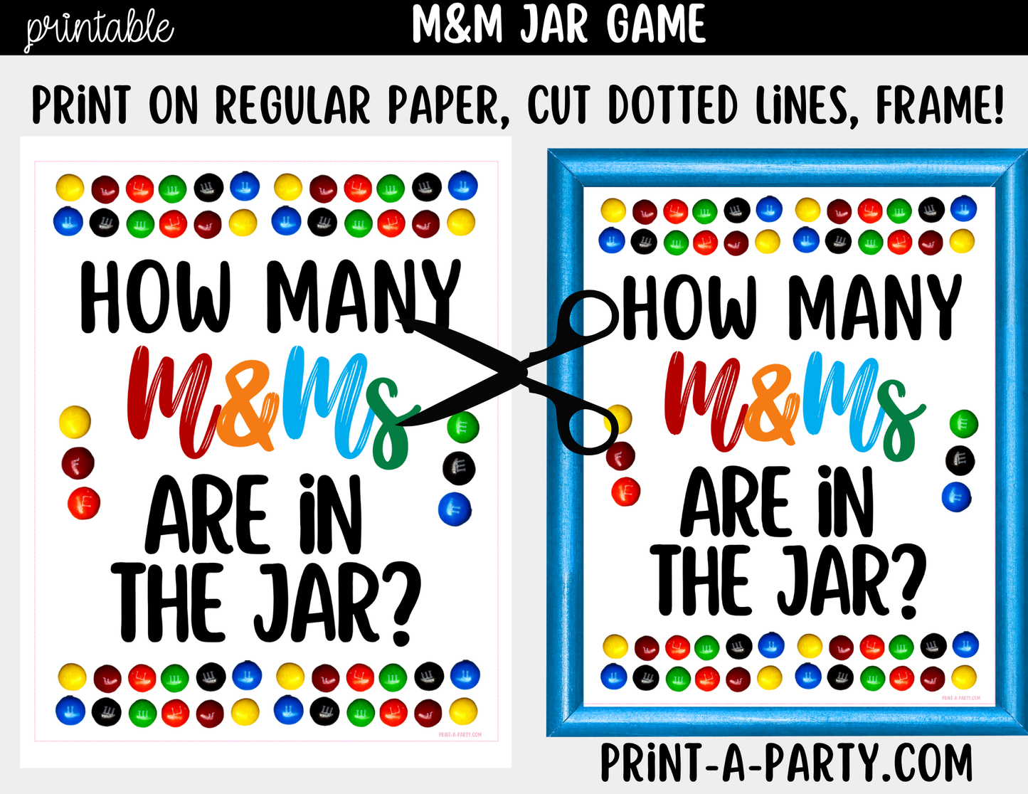 M&Ms Candy Jar Guessing Game Printable Sign (8x10) + Guessing Cards - Party Game Decor