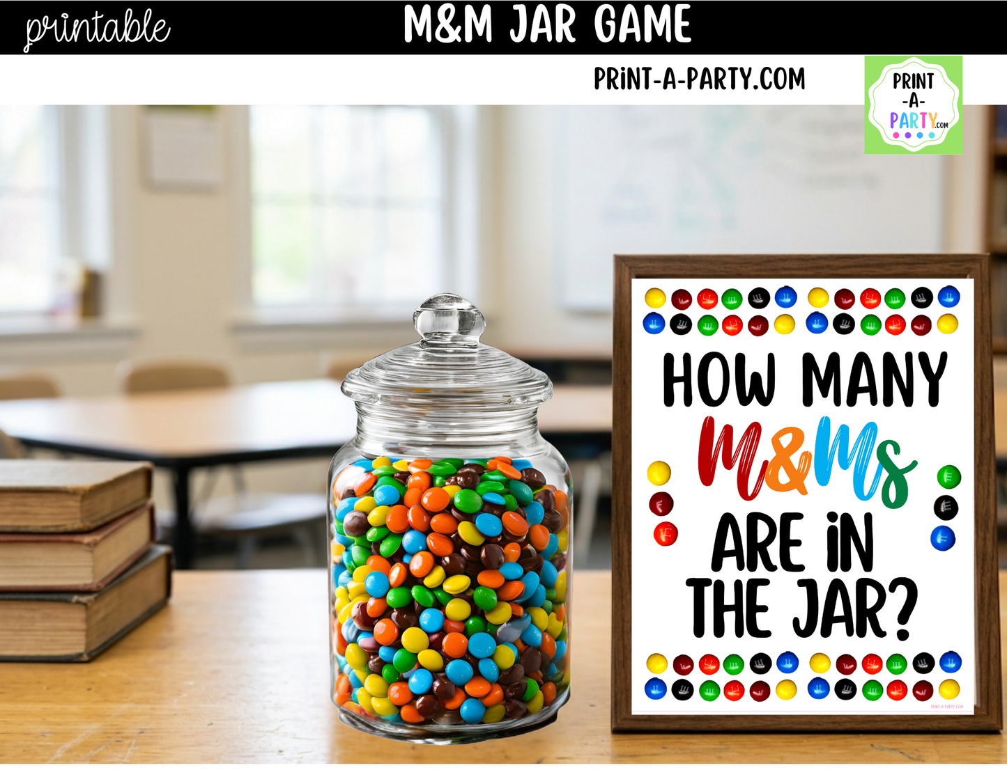 M&Ms Candy Jar Guessing Game Printable Sign (8x10) + Guessing Cards - Party Game Decor