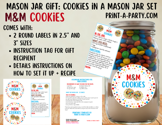M&M Cookies in a Printable Mason Jar Gift - Labels & Tag, Recipe Instructions