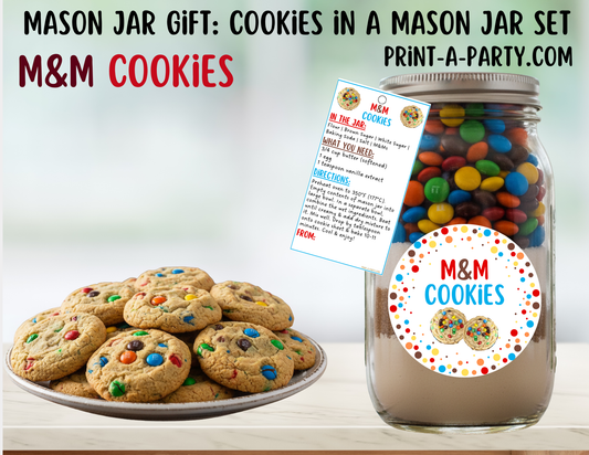 M&M Cookies in a Printable Mason Jar Gift - Labels & Tag, Recipe Instructions