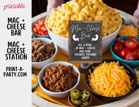 Mac and Cheese Bar - Printable Sign & Toppings Tent Cards - Perfect for Birthdays, Buffets, Showers, Parties, or Holidays