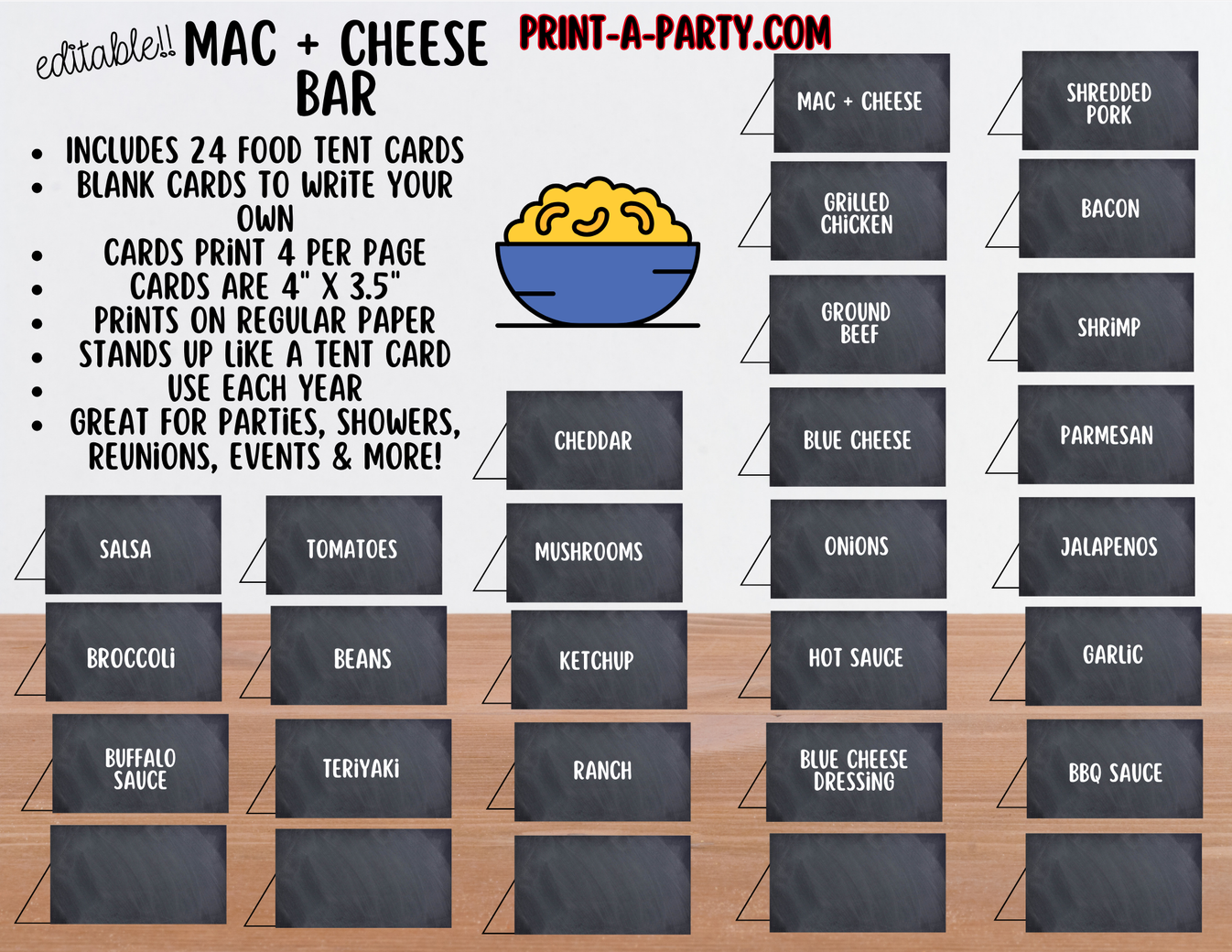Editable MAC & CHEESE BAR - Chalkboard Sign and Toppings Labels Templa ...