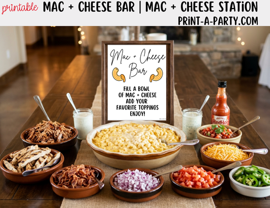 Mac and Cheese Bar - Printable Sign (8x10) & Toppings Tent Cards - For Party Buffets