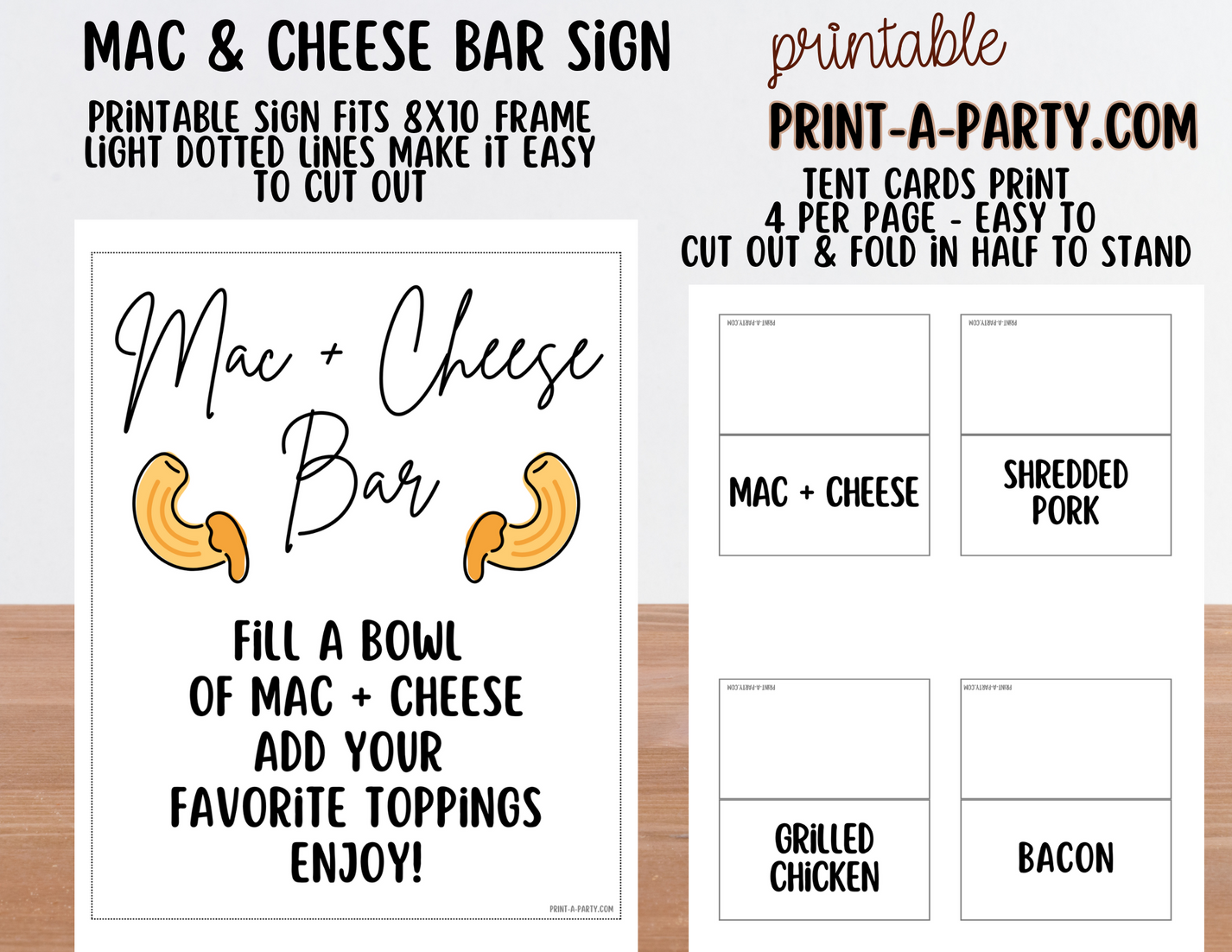 Mac and Cheese Bar - Printable Sign & Toppings Tent Cards - Perfect fo ...