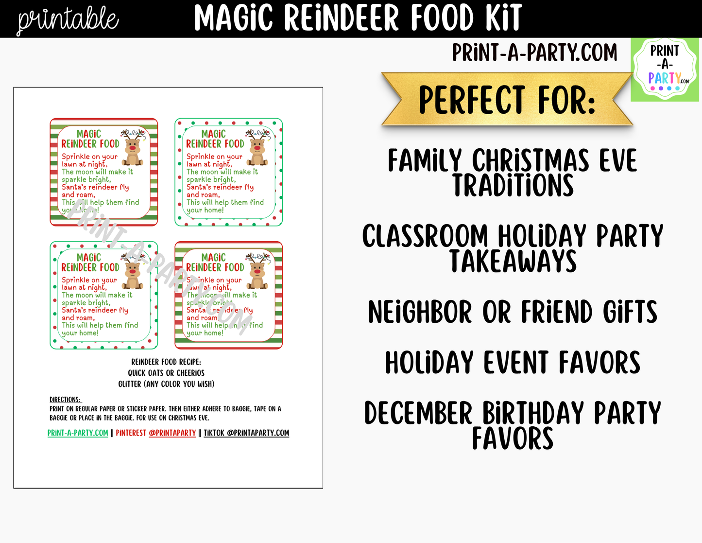 Magic Reindeer Food Kit Printable | Labels, Recipe & Instructions