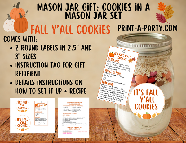 MASON JAR COOKIE GIFT: Fall Cookies in a Mason Jar Set | Cookie Gift | Cookies in a jar gift | Mason Jar Gift Idea | Fall Cookies Idea