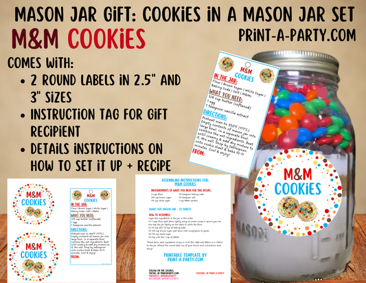 MASON JAR COOKIE GIFT: M&M Cookies in a Mason Jar | Cookie in a jar Gift | Mason Jar Gift Kit | Mason Jar Gift Idea