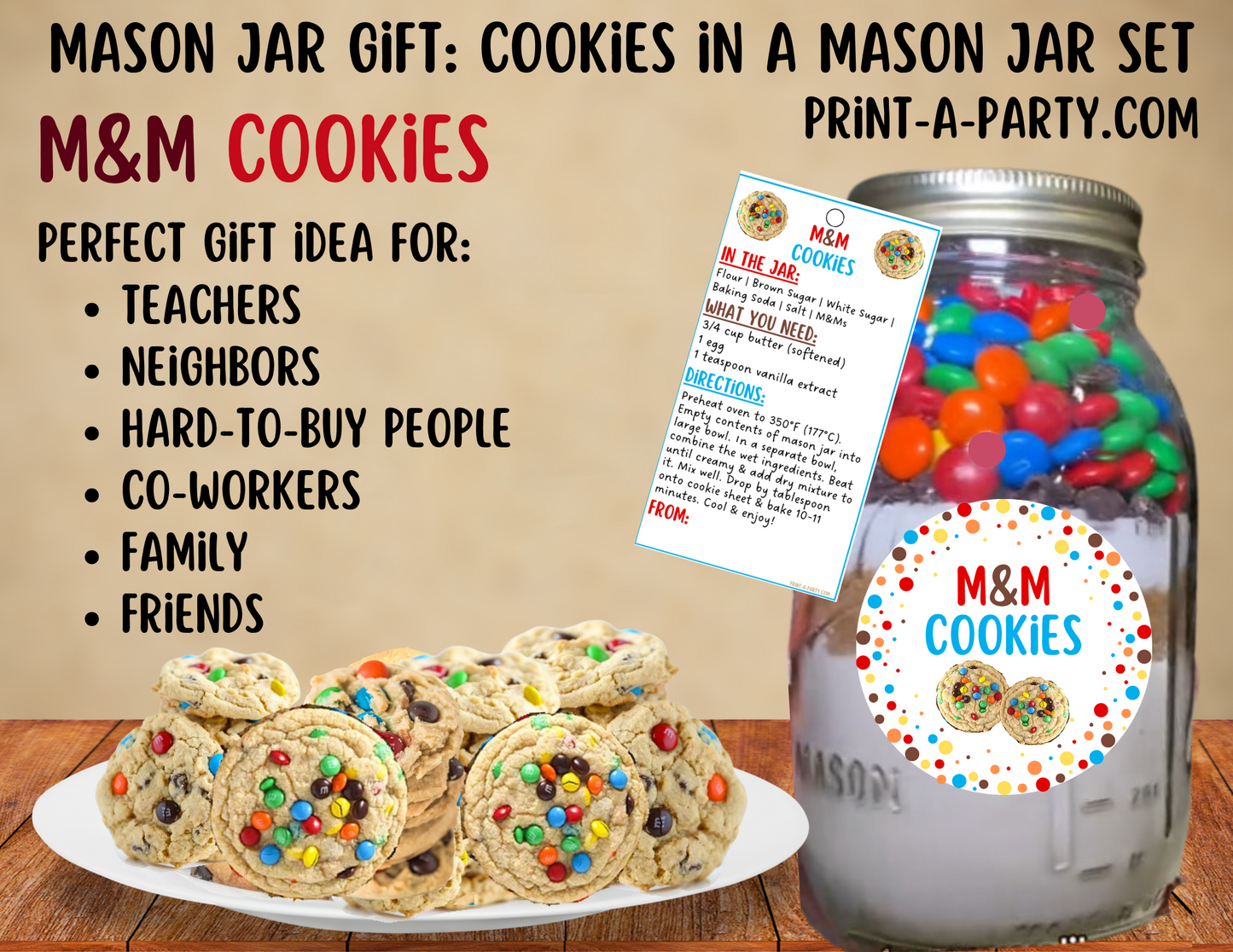 MASON JAR COOKIE GIFT: M&M Cookies in a Mason Jar | Cookie in a jar Gift | Mason Jar Gift Kit | Mason Jar Gift Idea