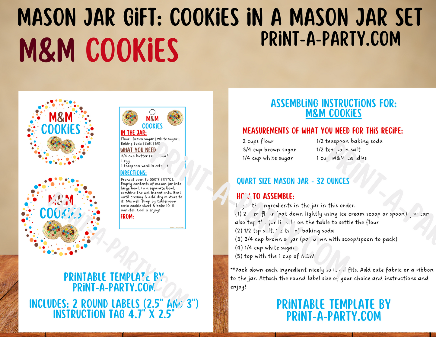 MASON JAR COOKIE GIFT: M&M Cookies in a Mason Jar | Cookie in a jar Gift | Mason Jar Gift Kit | Mason Jar Gift Idea