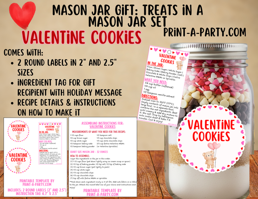 Valentine's Day Cookies in a Printable Mason Jar Gift - Labels & Tag, Recipe Instructions