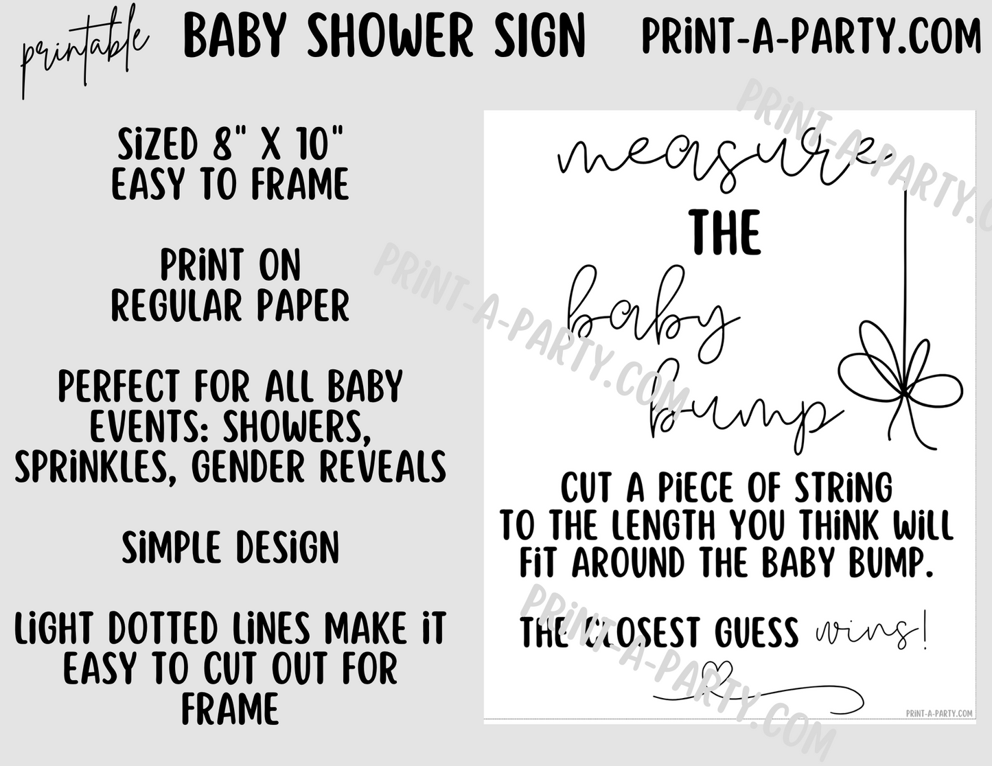 BABY SHOWER SIGN - MEASURE THE BABY BUMP Game | Baby Bump Game | Baby Shower | Baby Sprinkle | Gender Reveal