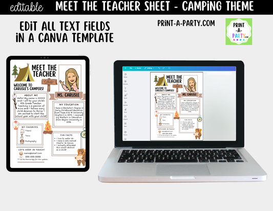 Meet the Teacher Camping Theme Canva Template | Editable Back to School Introduction