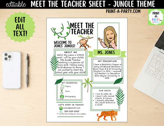 Meet the Teacher Jungle Theme Canva Template | Editable Back to School Introduction