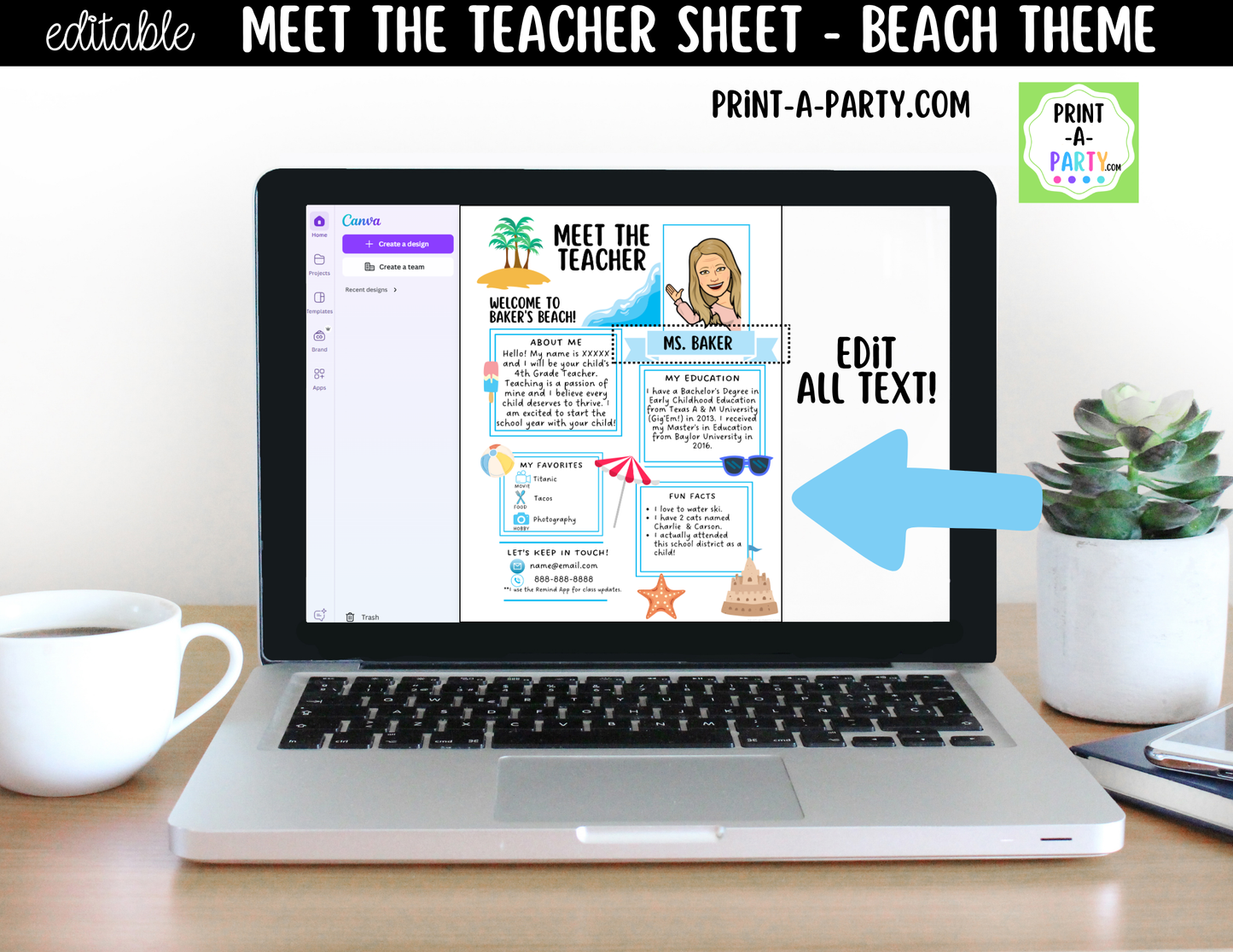 Meet the Teacher Beach Theme Canva Template | Editable Back to School Introduction