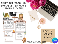 Meet the Teacher Editable Template CAMPING THEME | CAMPERS Themed Classroom | First Day of School Teacher Note | Back to School Welcome Letter | Teacher School First Day Template